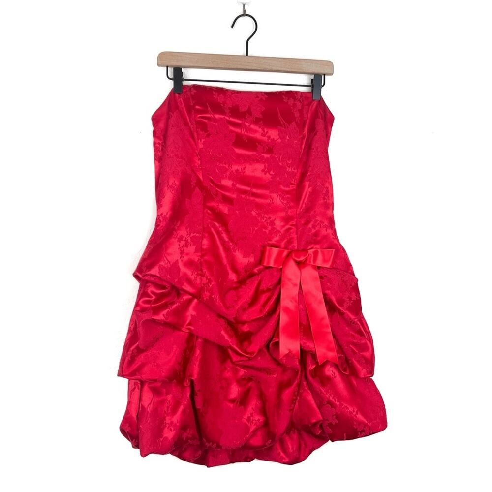 Vintage Gunne Sax Jessica McClintock Satin Floral Brocade Bubble Hem Mini Dress